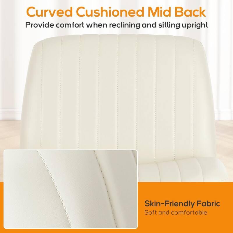 Home Office Desk Chair Criss Cross Legged Office, Wide Comfty Desk, Wheels Armless Computer Task, Swivel Vanity Home Chair