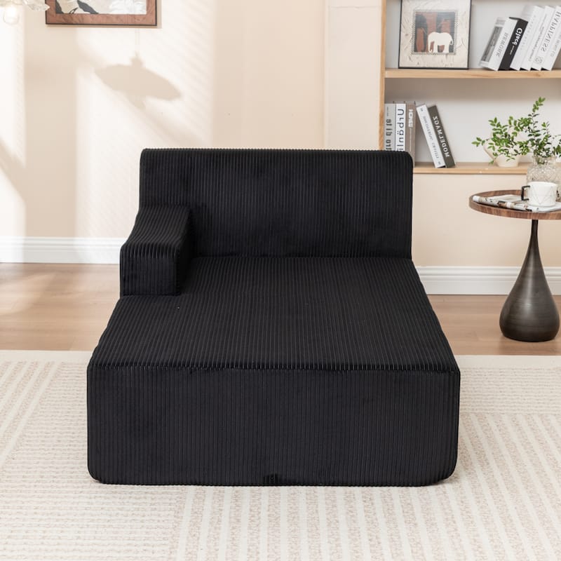 Oversized Chaise Lounge Chair, Upholstered Sofa Bed for Living Room, Corduroy Sleeper Couch Comfy Recliner Bedroom Reading Seat