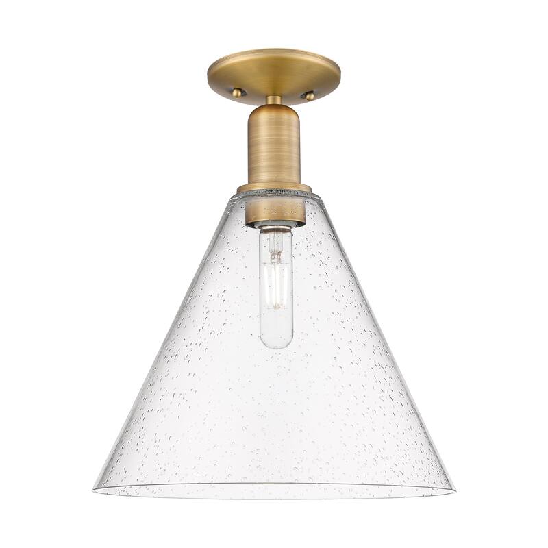 Innovations Lighting Endless Possibilities Arcadia - Berkshire Glass - 1 Light 12" Semi-Flush Mount - Brushed Brass/Seedy
