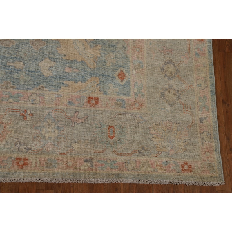 Light Blue Vegetable Dye Oushak Turkish Area Rug Handmade Wool Carpet - 8'9"x 11'8"