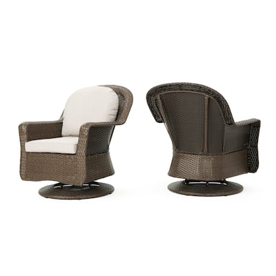 All Weather 360 Degree Swivel Club Chairs Set of 2, Wicker Armchairs
