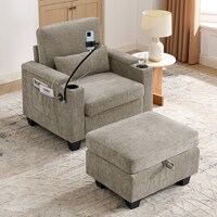 Reclining Chair with Storage Ottoman, USB Port, Cup Holders, Phone ...