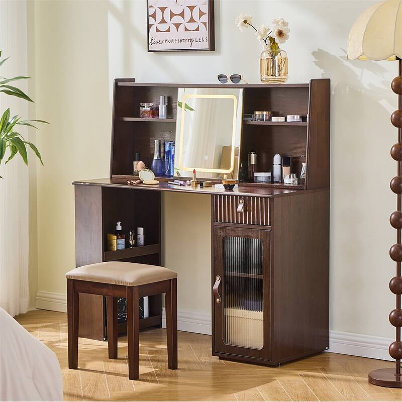 Makeup Vanity Desk w/3 Modes Adjustable Lighted Mirror,Dress Table Set