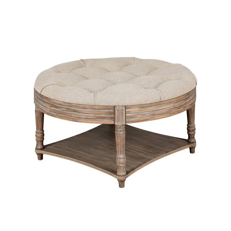 Large Round Waterproof Ottoman Coffee Table with Storage and Shelf