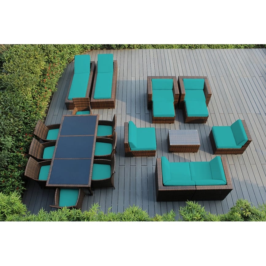 Ohana Outdoor Patio 20 Piece Black Wicker Sofa, Dining and Chaise Set