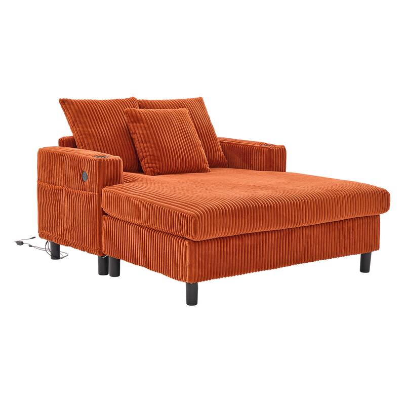 GDFStudio - Corduroy Recliner Sofa with USB Charging, RGB LED Light Strip - Suitable for Living Room and Bedroom