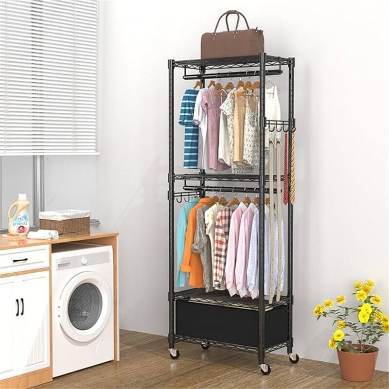Clothes Racks for Hanging Clothes - 13.18"D x 23"W x 78.74"H - 13.18"D x 23"W x 78.74"H -  Black