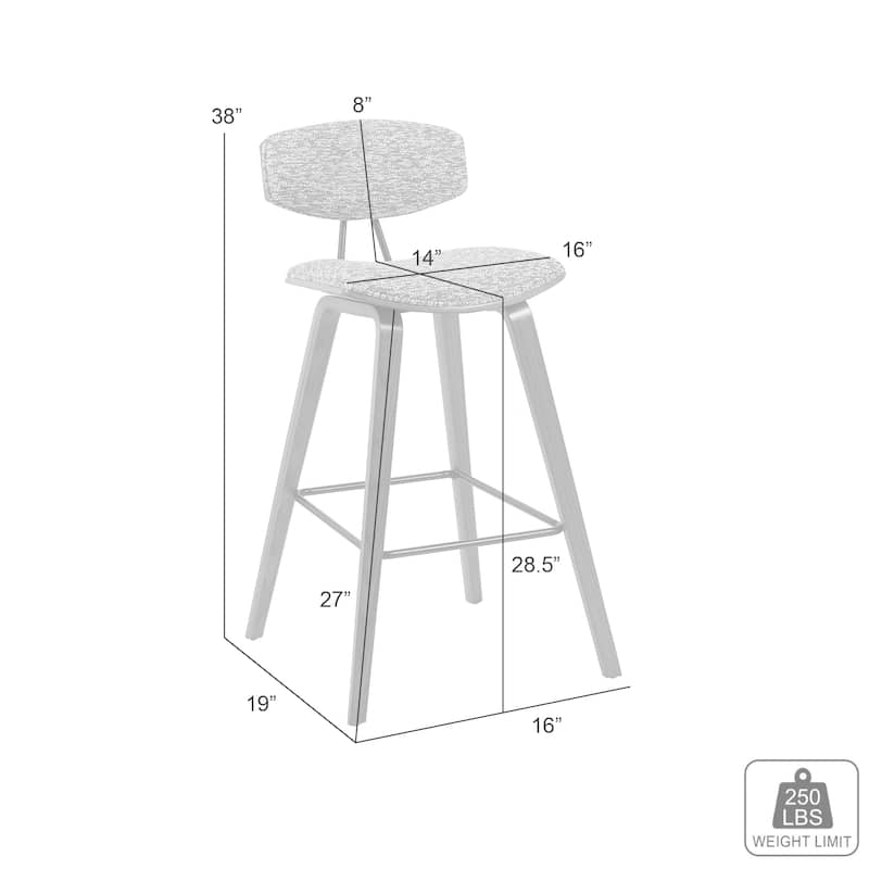Fox Mid-Century Bar Stool, Upholstered Counter Height Chair with Bentwood Legs