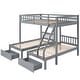 preview thumbnail 9 of 16, Full Over Twin & Twin Bunk Bed, Wood Triple Bunk Bed with 2 Drawers and Guardrails