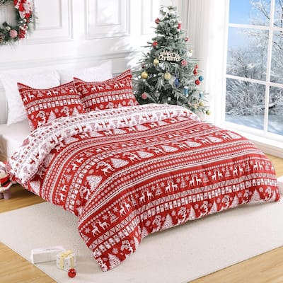 Christmas Holiday Reindeer Duvet Cover and Pillow Shams Set, Bedding Set