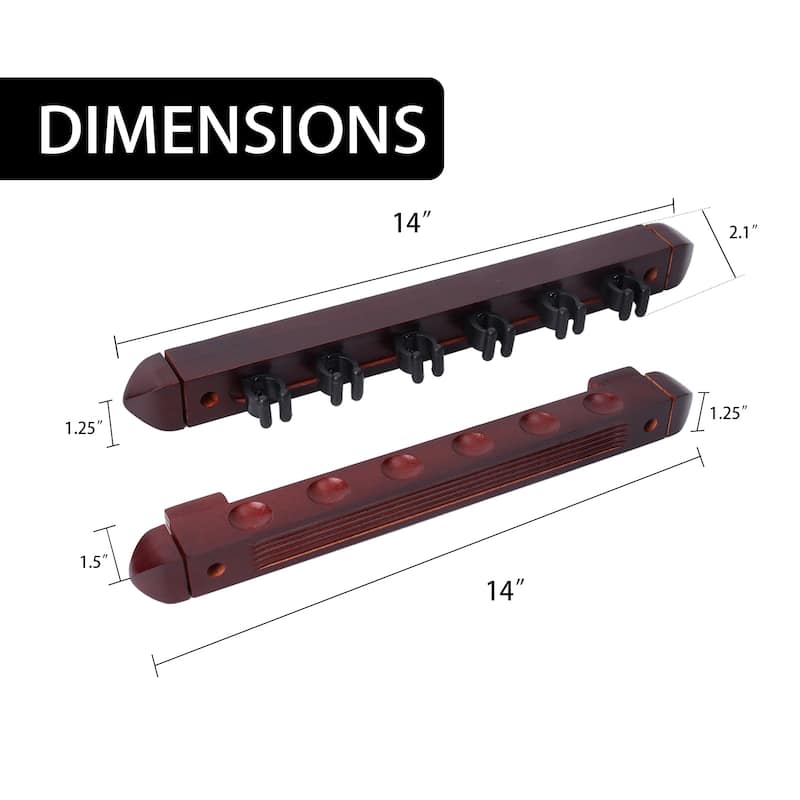 GSE™ 6-Pool Cue Wall Mounting Billiard Cue Rack, 2-Piece Hanging Wall Mounted Pool Cue Stick Holder