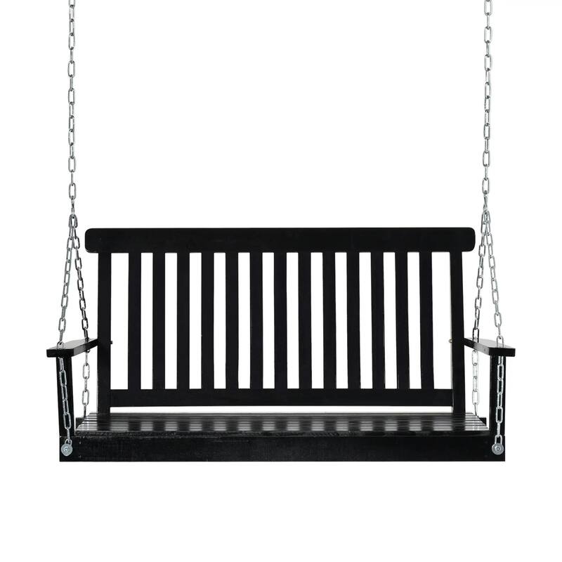 2-Seat Hanging Porch Swing, Slatted Design, Chains, 440 lbs Capacity