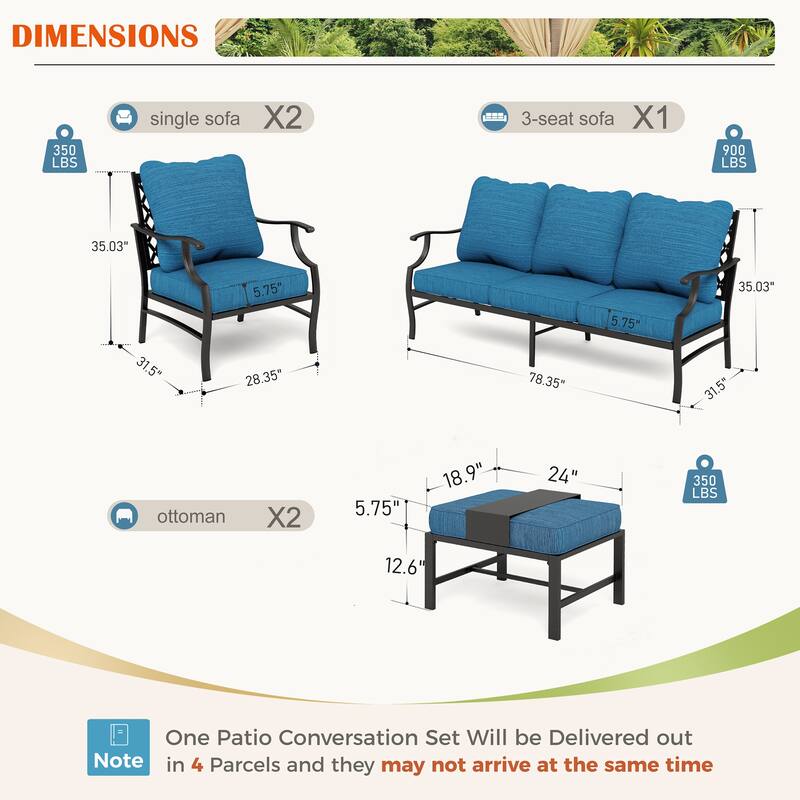 MAISON ARTS 4/5-Piece Patio Conversation Sets, Sofa Set with 2 xSingle Sofa Chairs, 1 x 3-seater Sofa and Coffee Table/Ottomans