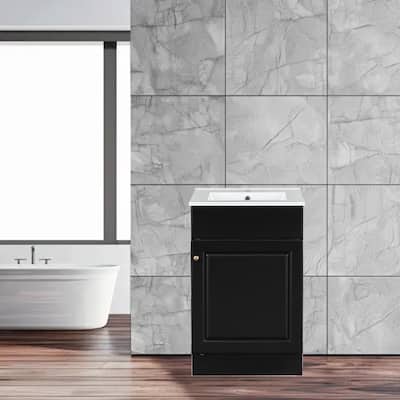 Compact 20" Freestanding Bathroom Vanity with Ceramic Sink, Soft-Close Door & Adjustable Shelf
