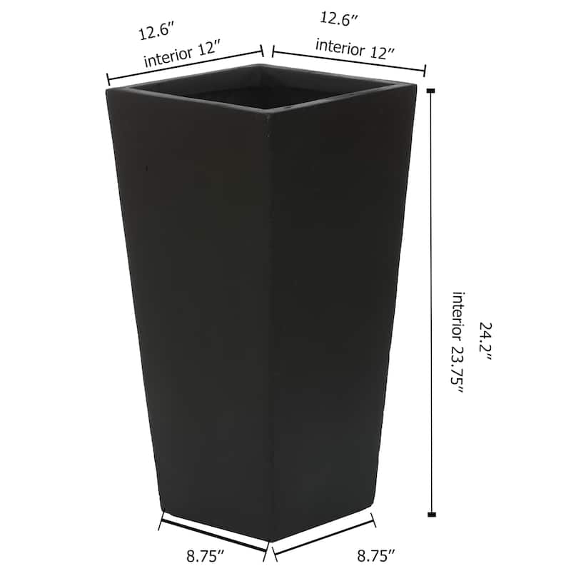 Tall Tapered Square Indoor & Outdoor MgO Planter - MEDIUM - Black