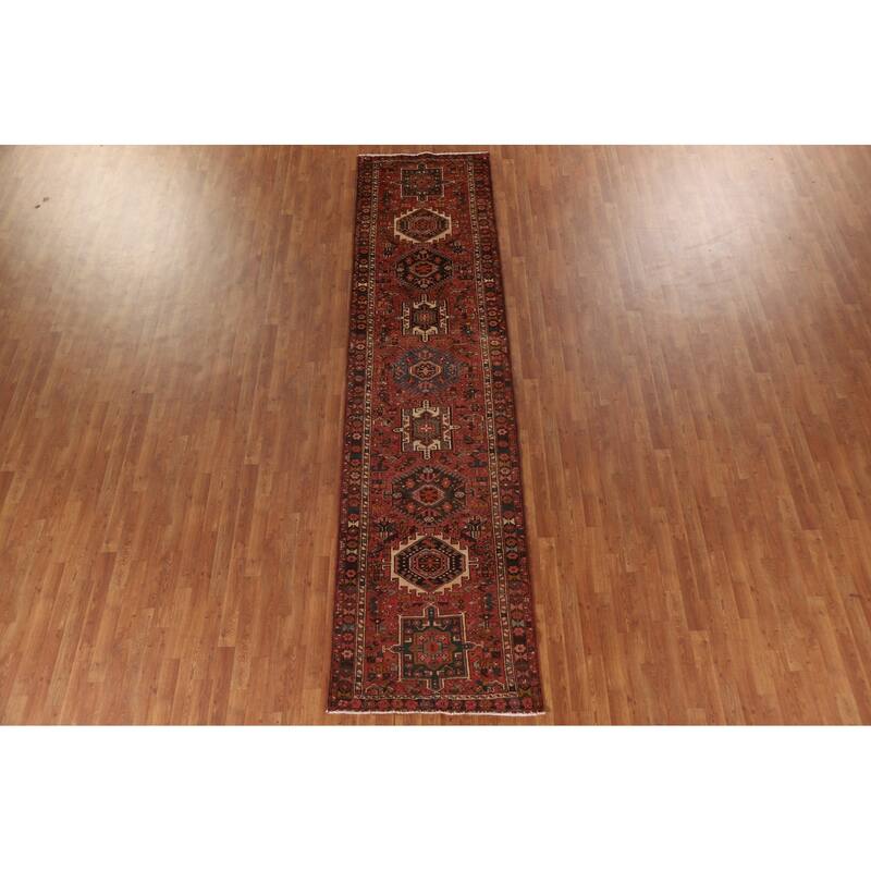 Pink Gharajeh Persian Vintage Runner Rug Handmade Tribal Wool Carpet - 3'2"x 12'9"