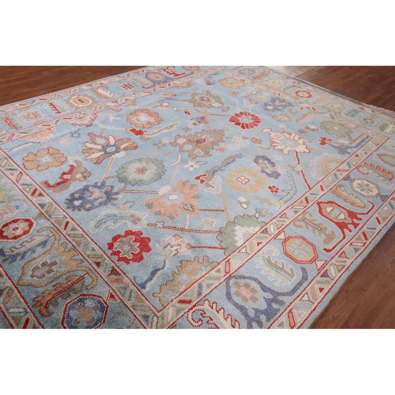 Blue Light Oushak Oriental Area Rug Handmade Wool Carpet - 8'0"x 10'0"