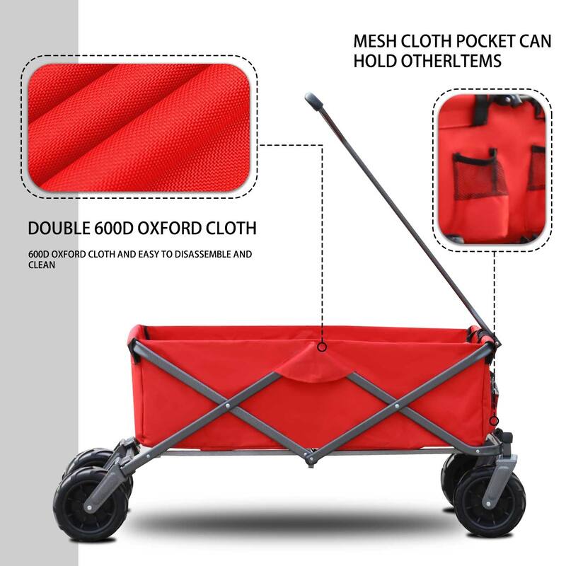 Folding Wagon with All-Terrain Wheels, 230lbs Capacity, Telescoping Handle, and Dust Cover for Beach, Outdoor, and Garden Use