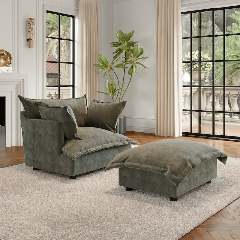 Modern Cloud Chaise Longue Accent Chair with Ottoman set
