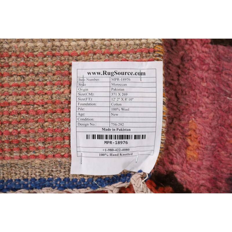 Moroccan Oriental Area Rug Hand-Knotted Abstract Wool Carpet - 8'10" x 12'2"