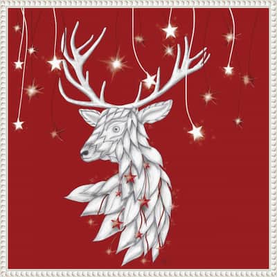 White Deer and Hanging Stars by Fab Funky (22 x 22 in.), Framed Canvas Wall Art Print - Sylvie Beaded White