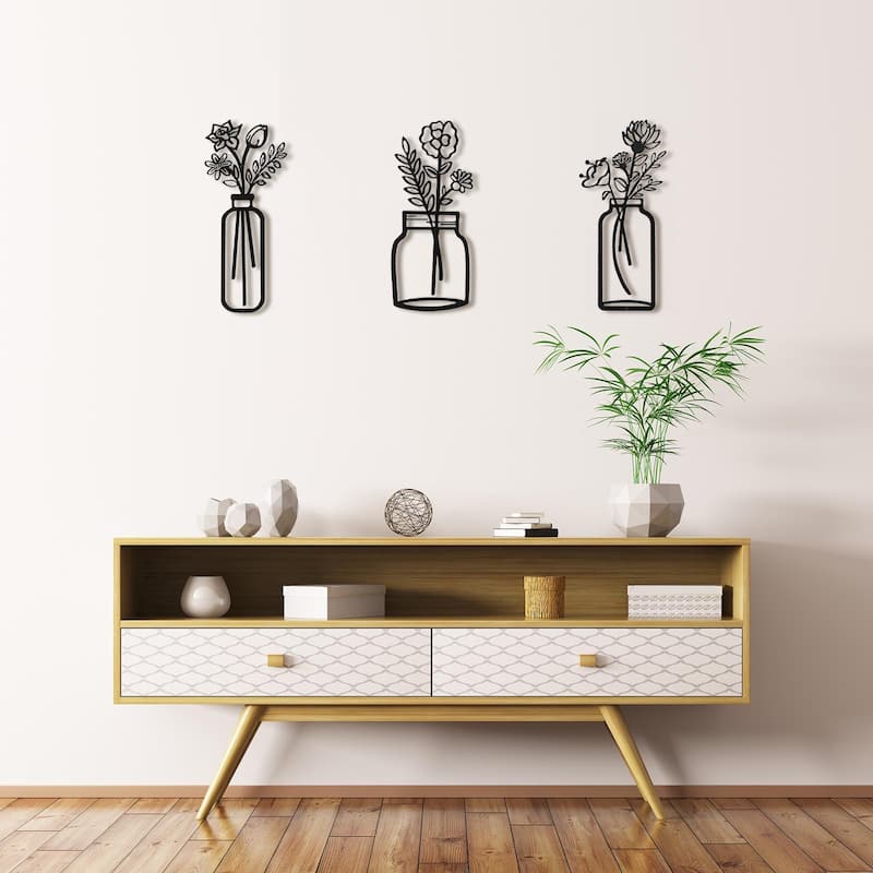 Art3d Black Metal Framed Wall Art Set- 3 Pieces 17"x7"