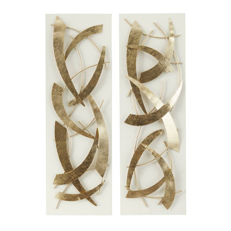 Gold Metal Dimensional Abstract Wall Decor with Black or White Wood Backing (Set of 2)