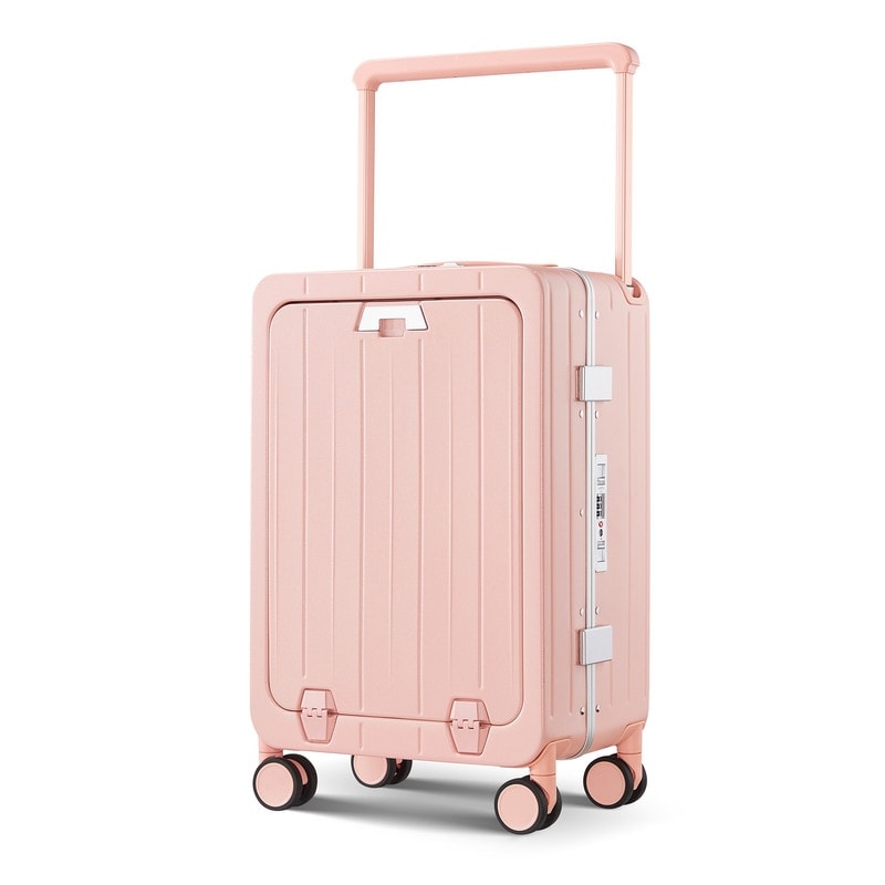 Aluminum Frame with Front Open Carry-on Luggage,PC Hard Shell Suitcase Built-In TSA Lock and 360°Double Wheels