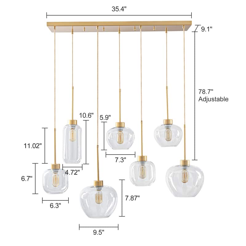 7-Light Cluster Glass Liner Kitchen Island Pendant Light for Dining/ Living Room