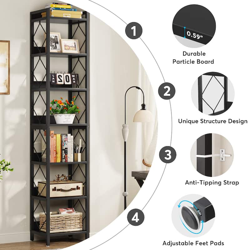 78.7 Inch Extra Tall Narrow Bookshelf, 7 Tier Corner Bookcase