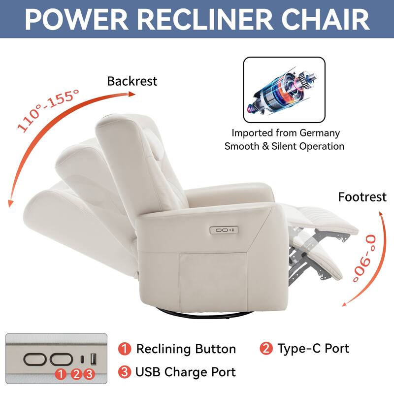 Beige Power Recliner with Swivel, Rocking Motion & Lumbar Pillow