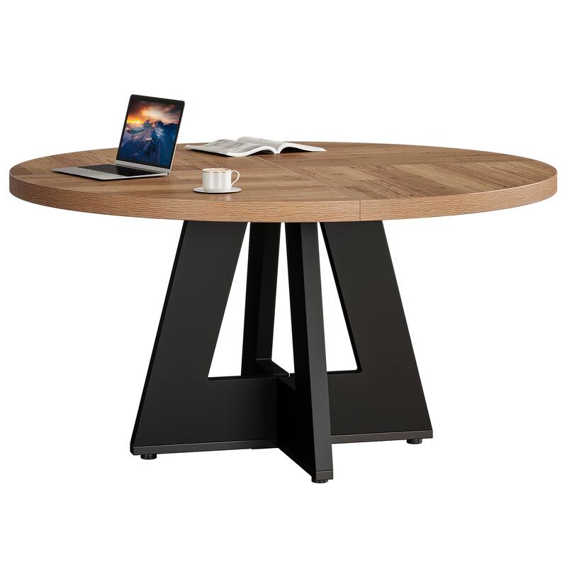 47" Round Conference Table Meeting Room Table with Thickened Top Wood Base Modern Training Desk for Conference/Seminar Room