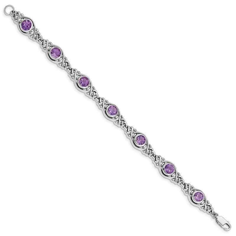 Curata 925 Sterling Silver Polished Amethyst Bracelet 7.25 Inch Lobster Claw