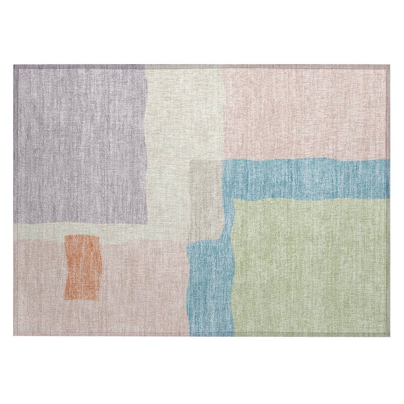 Machine Washable Indoor/ Outdoor Contemporary Blox Chantille Rug