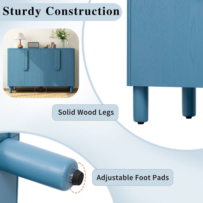 Modern 4-Door Buffet Cabinet with Arc Handles and Adjustable Shelves, for Dining Room, Kitchen and Living Room, Navy