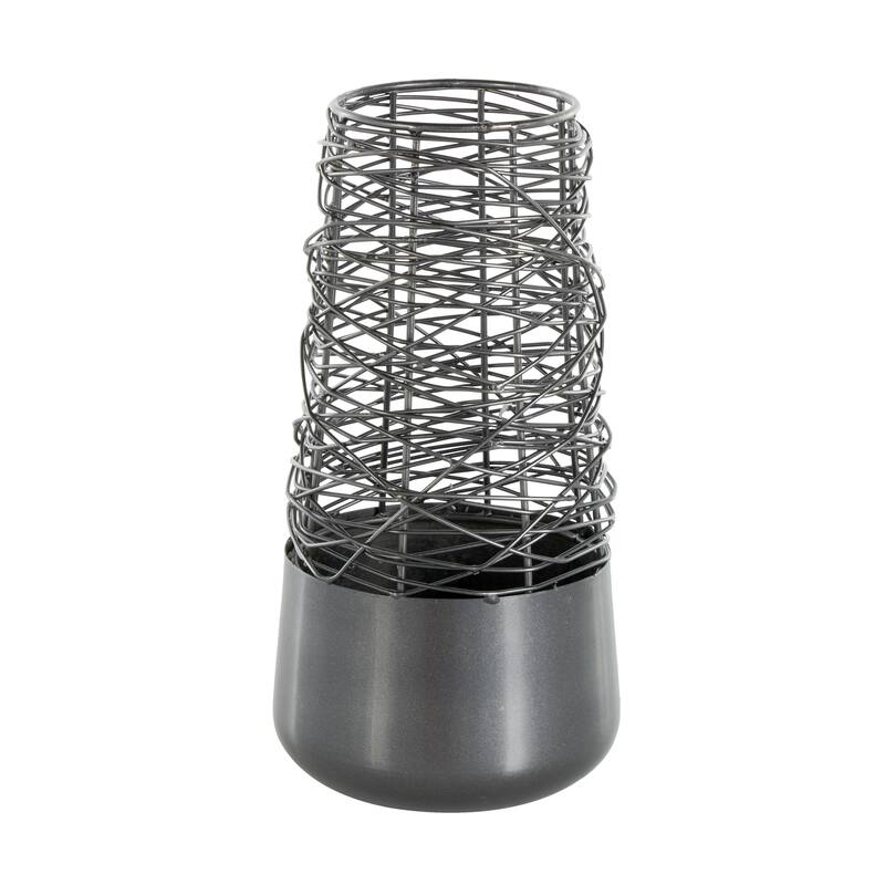 Metal Abstract Intertwined Wire Decorative Vase with Solid Matte Base - Black - Roche River Decor - Black - 6"W, 12"H