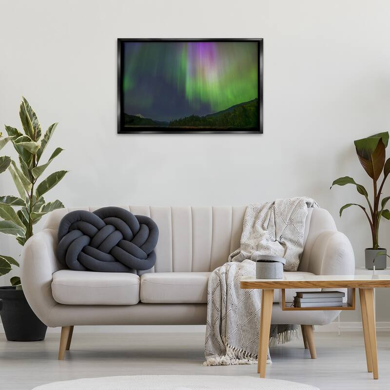 Stupell Green Glowing Northern Lights Framed Floater Canvas Wall Art Design By Nancy Crowell