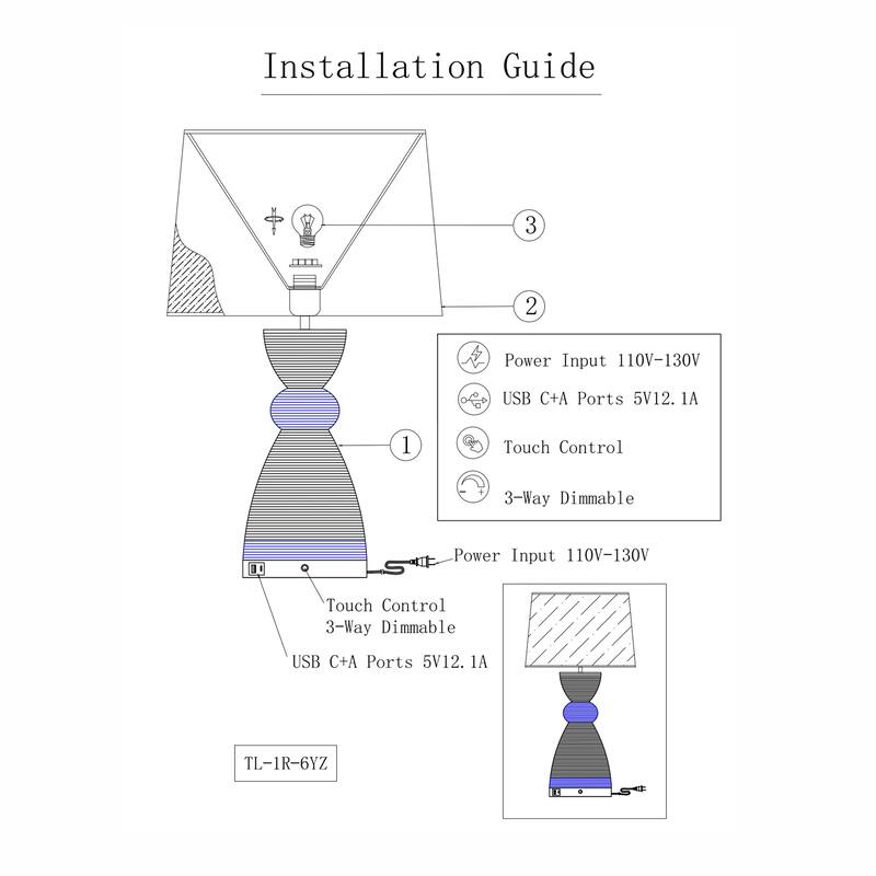 Flora 24" Rattan Table Lamp with USB 3-Way Touch Dimmer