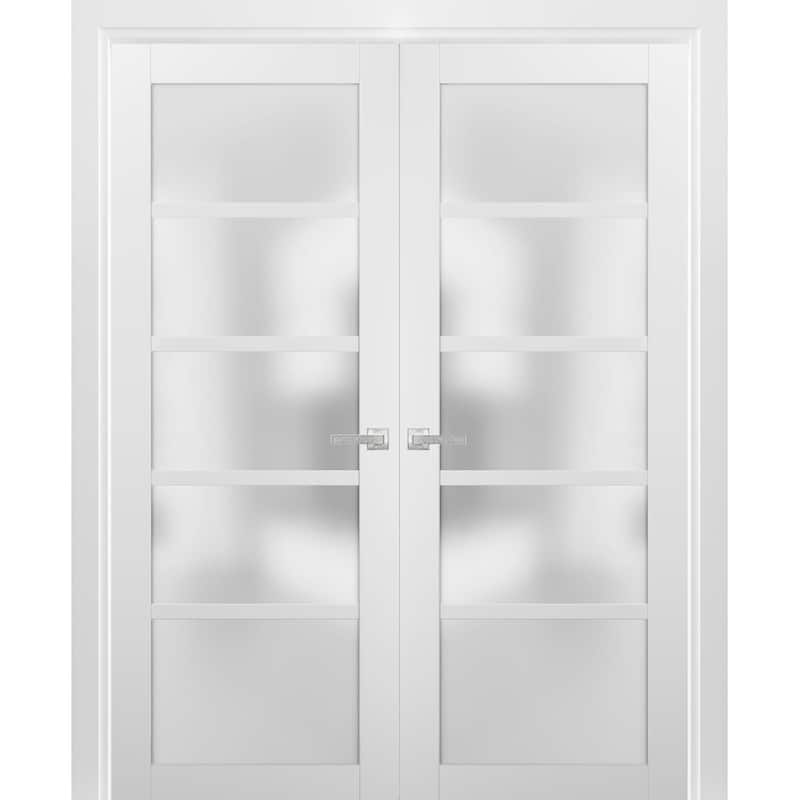 French Double Panel Lite Doors Hardware / Quadro 4002 White Silk Frosted Opaque Glass