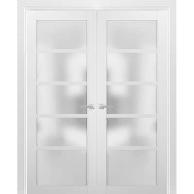 French Double Panel Lite Doors Hardware / Quadro 4002 White Silk Frosted Opaque Glass
