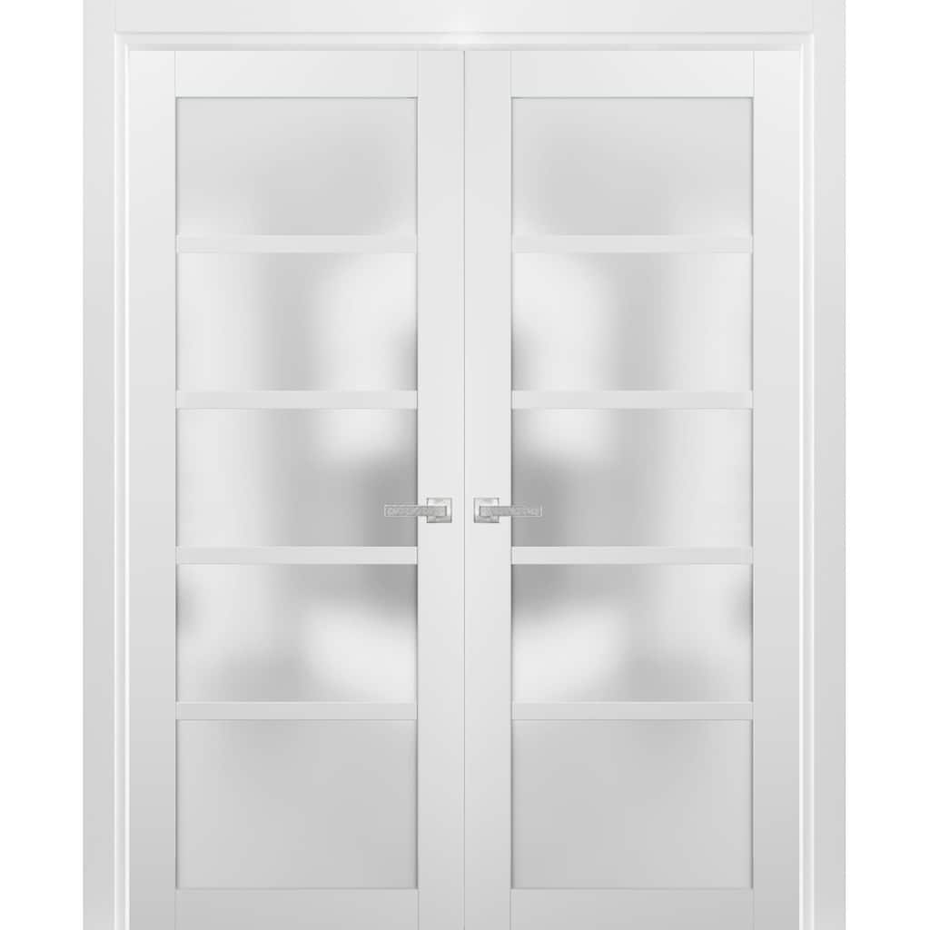 French Double Panel Lite Doors Hardware / Quadro 4002 White Silk Frosted Opaque Glass