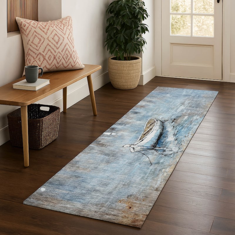 Premium Washable Super Soft Modern Lake Mayfield Rug - Blue - 2'3" x 7'6"