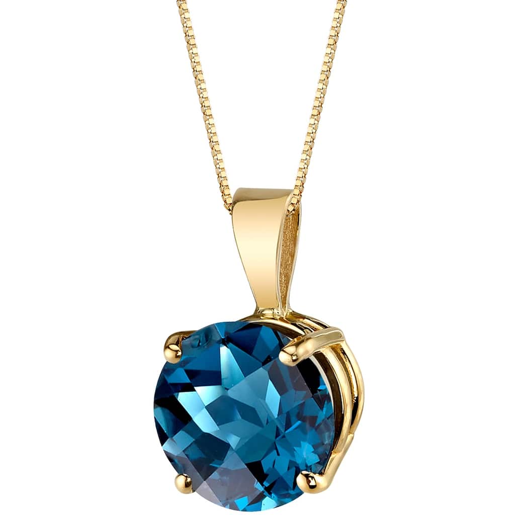 14k Yellow Gold Round Cut 2.50 cts London Blue Topaz Pendant