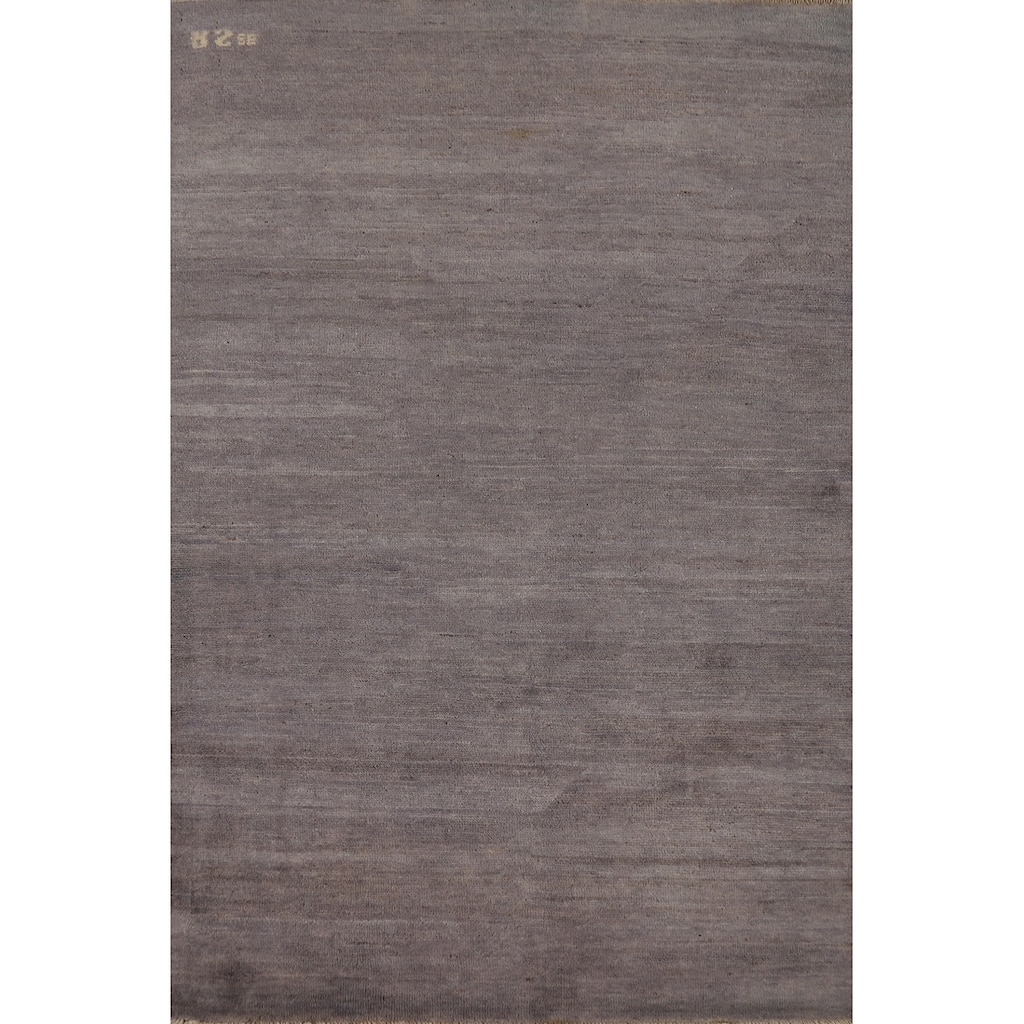 Gabbeh Modern Rug Hand-Knotted Grey Striped Wool Carpet - 3'3" x 4'11"