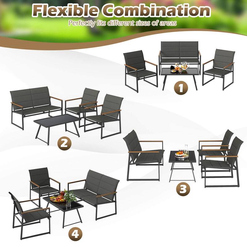 Costway 4 PCS Patio Furniture Set with Padded Fabric Seat & - See Details
