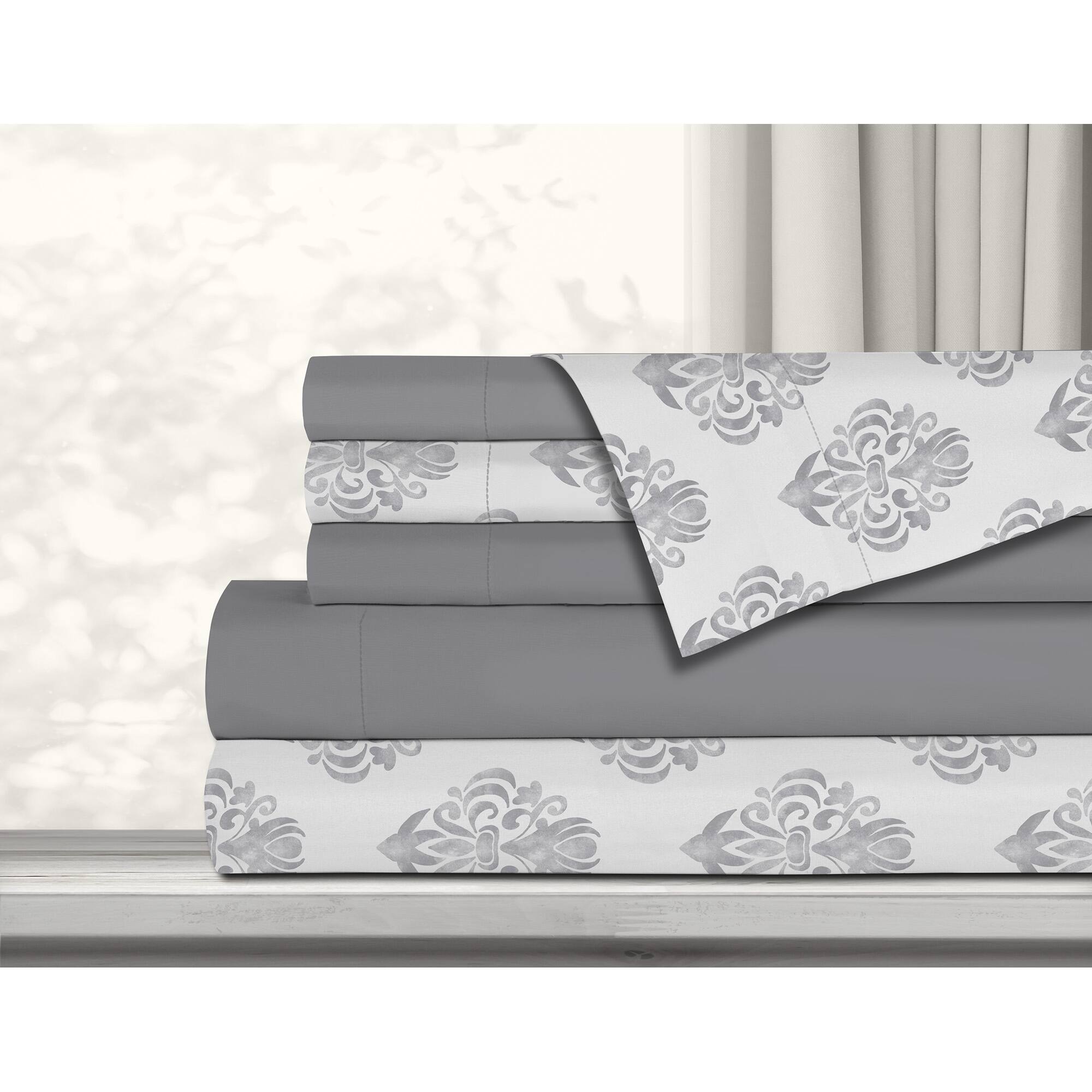 Antibacterial Printed Solid 6 Piece Queen Grey Sheet Set On Sale Bed Bath & Beyond 33932672