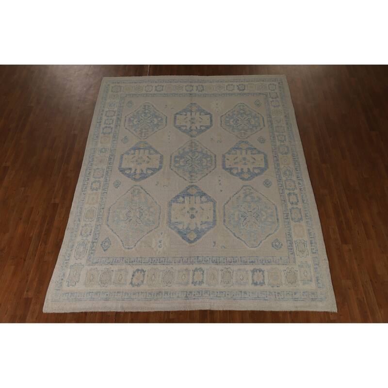 Hand Knotted Oriental 100% Wool Carpet Transitional All-Over Beige & Ivories Oushak Area Rug - 10' 6'' X 8' 2''