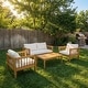 preview thumbnail 2 of 36, Christopher Knight Home Darla 4 Piece Outdoor Sleek Acacia Wood Seating Set with Water-Resistant Cushion Teak + Beige cushion