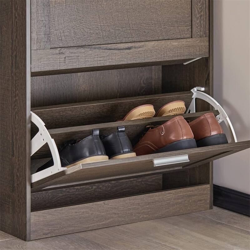 Brown Shoe Cabinet with 2 Flip-Drawers - 9.4"D x 23.6"W x 31.5"H