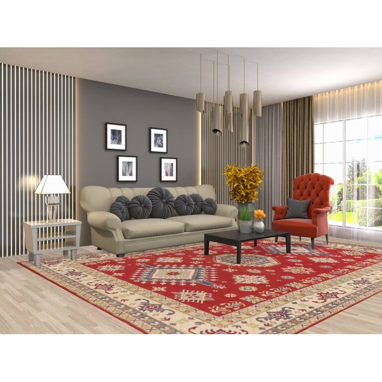 Red Kazak Area Rug Hand-Knotted Traditional Wool Carpet - 8'10"x 11'8"